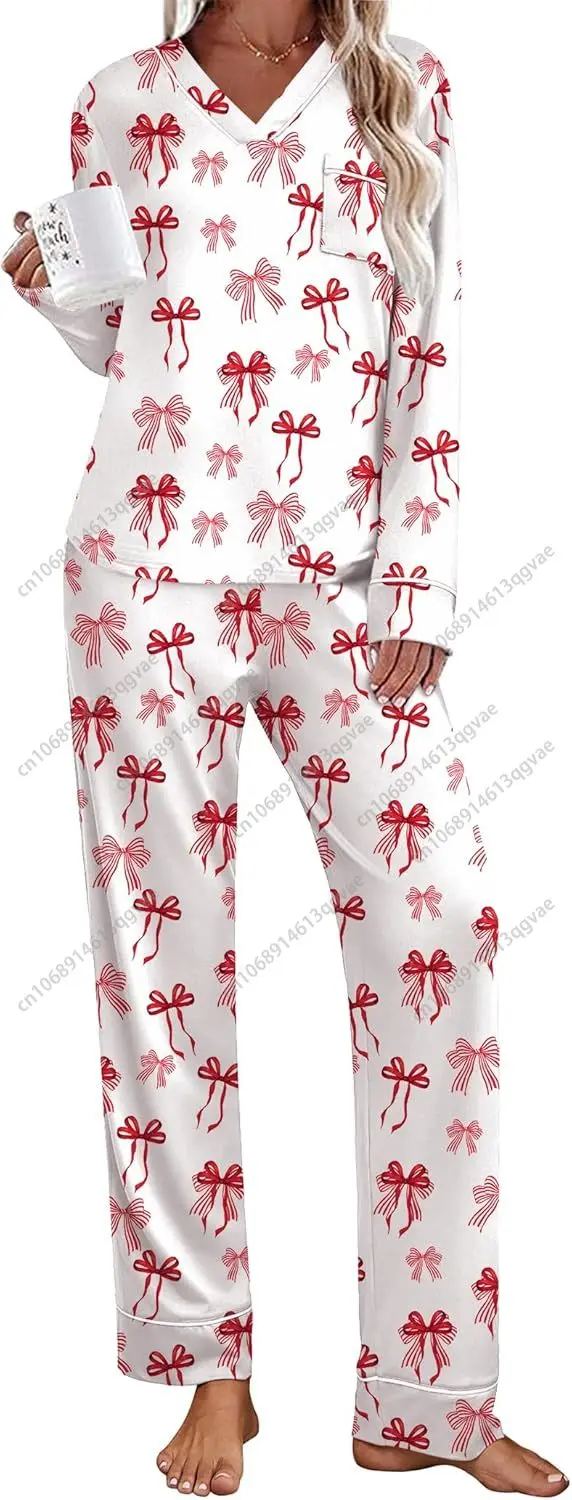 

Ekouaer Women's Pajamas Sets 2 piece PJs V Neck Long Sleeve Sleepwear Comfy Pants Loungewear with Pocket