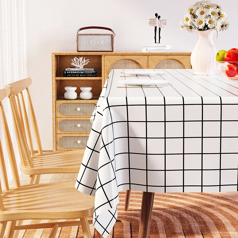 PVC Black-and-white Check Table Cover Waterproof/Oilproof Tablecloth Anti-scalding Rectangular Home Party Dining Room Furnishing