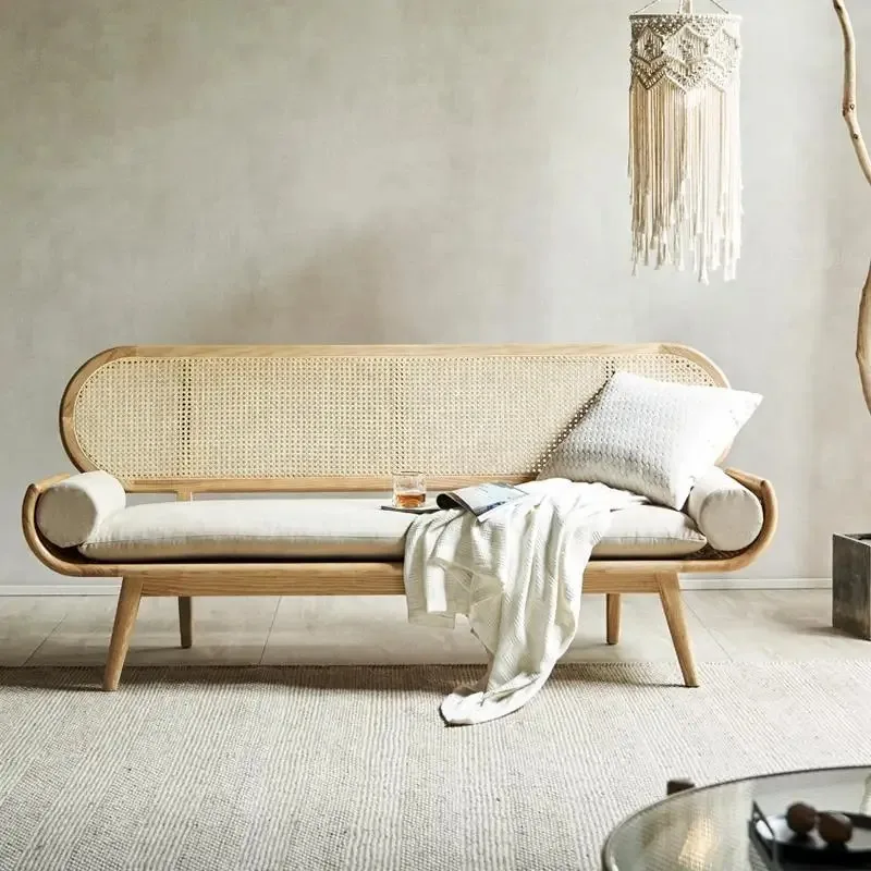 

Wabi Sandy Wind Solid Wood Sofa Simple Rattan Fabric Homestay Modern Small Sofa