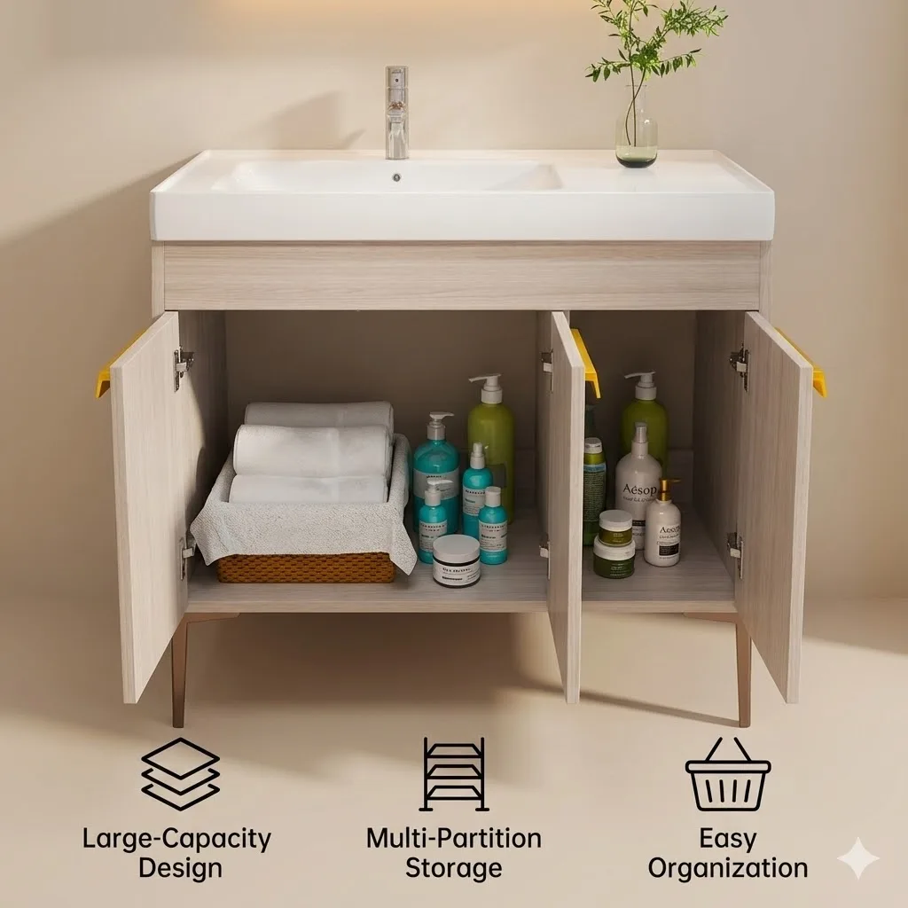 European Modern Bathroom Vanity Factory Single Sink Bathroom Vanities Sets for Bedrooms or Hotel Project Bathroom Vanitypromote
