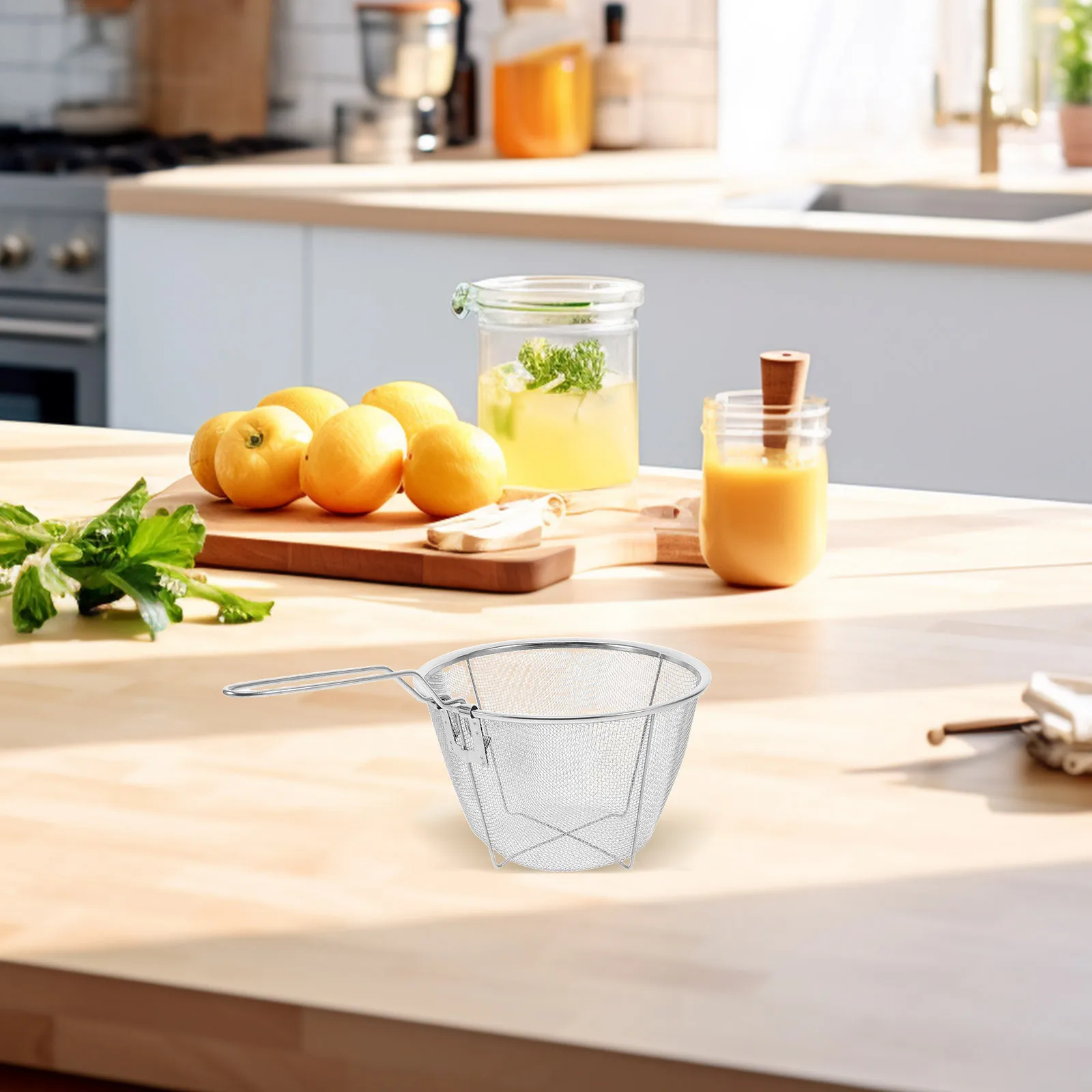 

2Pcs Stainless Steel Fry Basket Round Fine Mesh Foldable Handle Multifunctional Deep Frying Serving Strainer Kitchen Draining