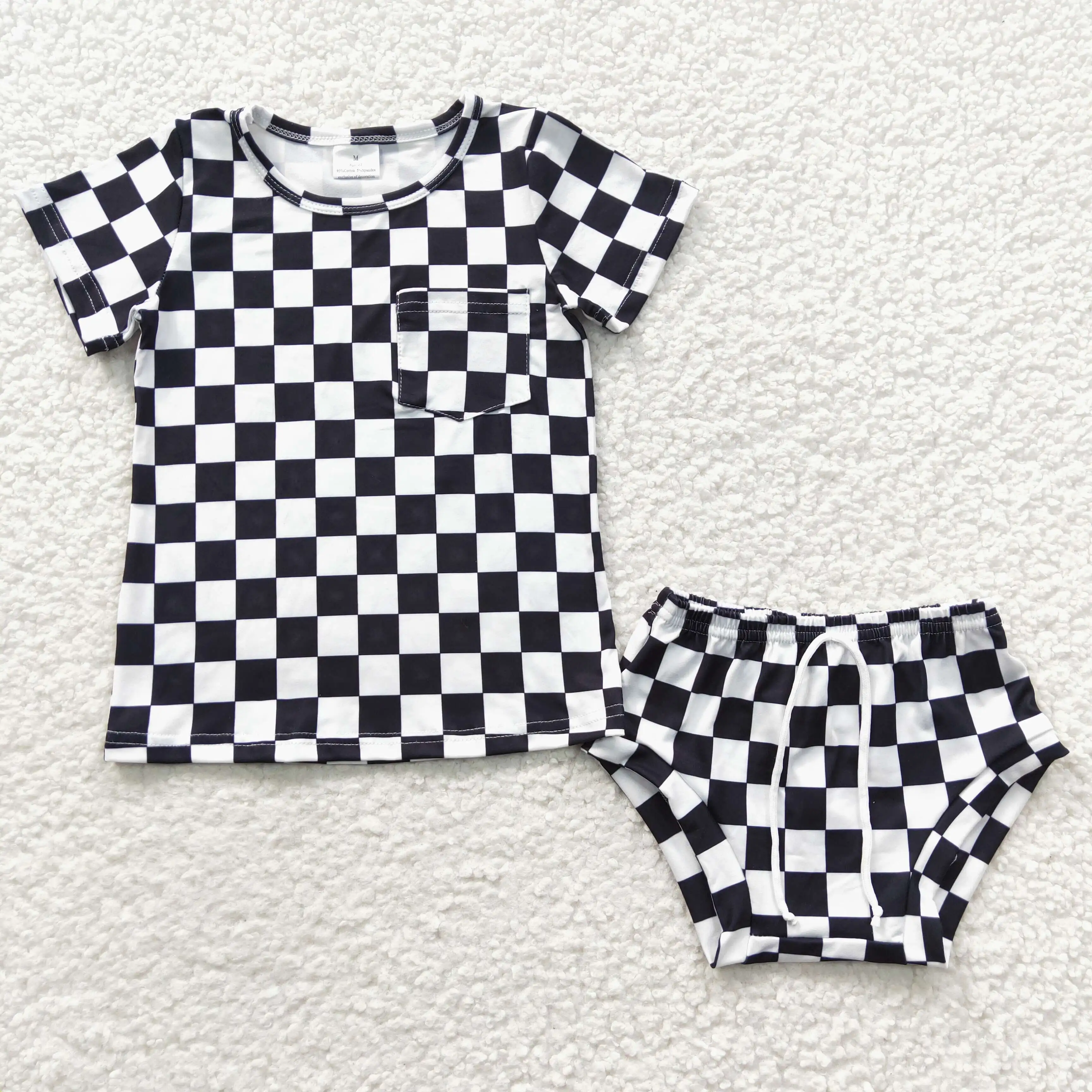 New Design RTS Boutique Toddler Girls Fancy Outfits B​aby Checker Pattern Clothes Newborn Bummies Sets