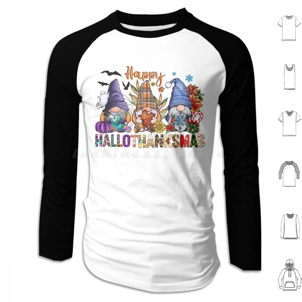 Happy Hallothanksmas Gnomes Halloween Thanksgiving Christmas Hoodies Long Sleeve Christmas Xmas Funny Christmas Funny