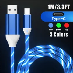 Flow Luminous LED Charging Cable 3A Fast Charging USB A to Type C For iPhone 16 15 USB Wire LED Cable Glowing Cable For iPad 10