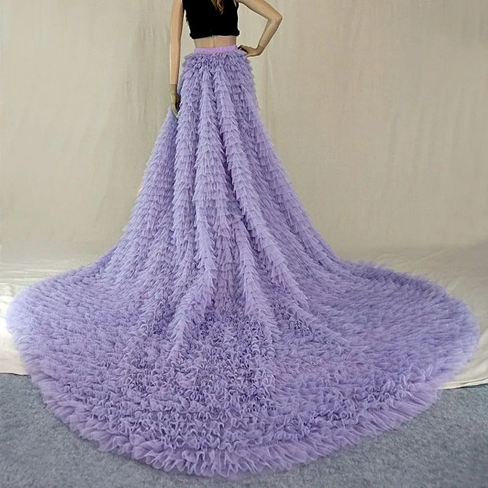 

Светло-фиолетовая многоярусная длинная юбка макси для женщин, удлиненная юбка для девочек на день рождения, свадебная юбка для девочек для фотосессии