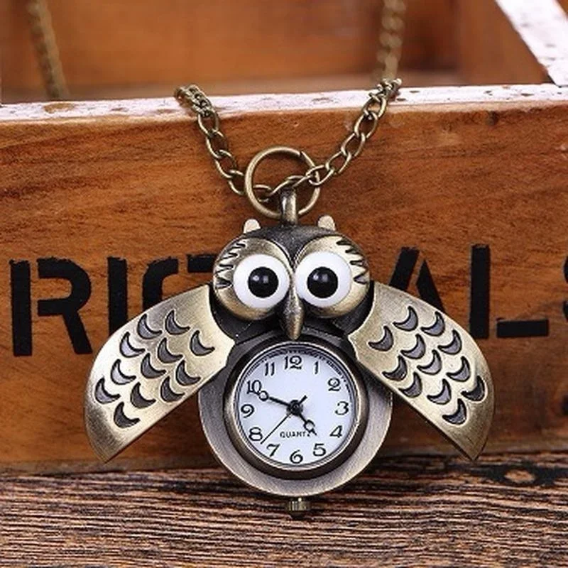 1PC Vintage Creative Owl Pocket Watch Flip Quartz Pocket Watch