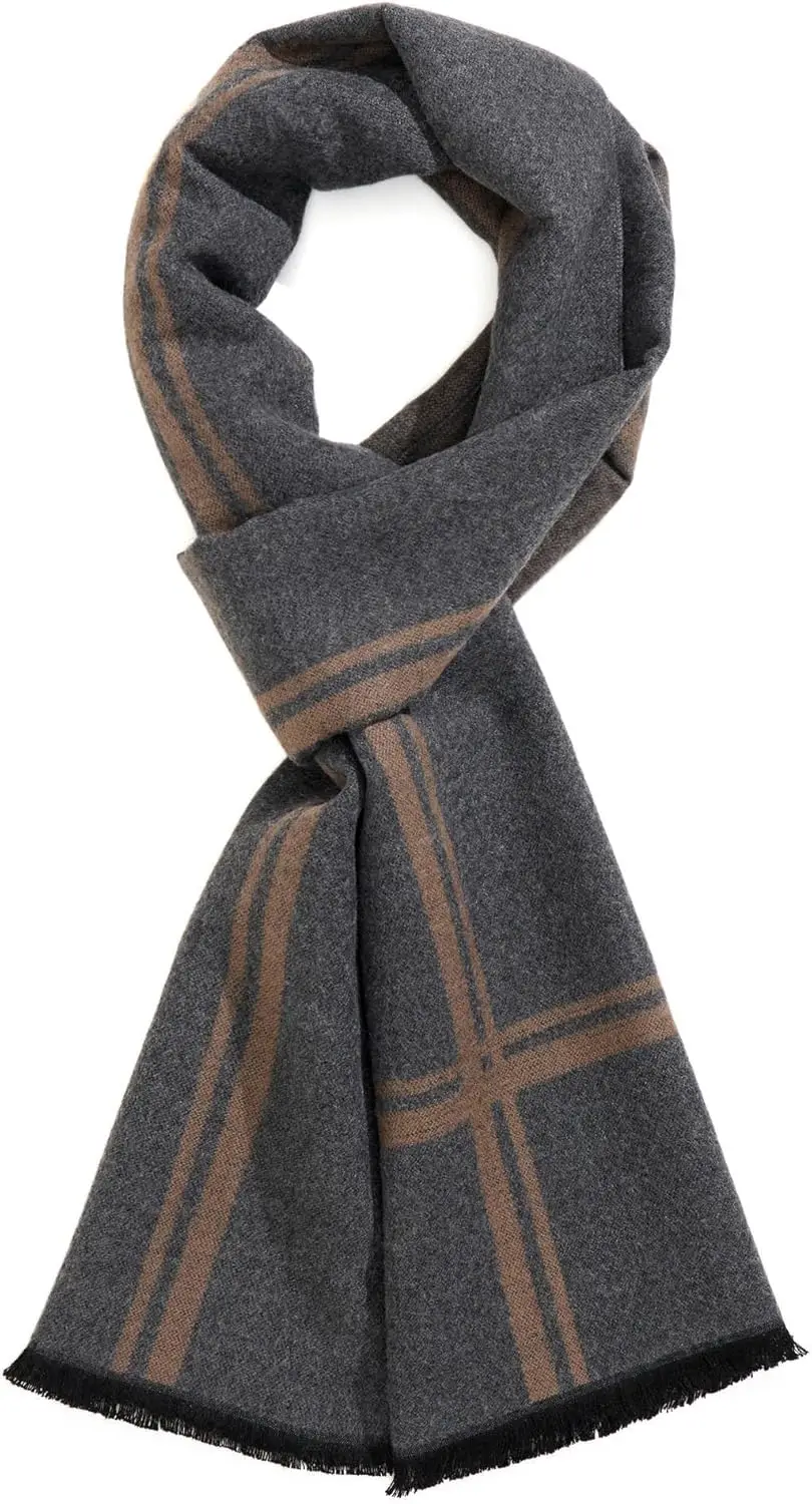 Men's Winter Warm Scarf Premium Cashmere Feel, Luxuriously Soft Long Plaid Pattern