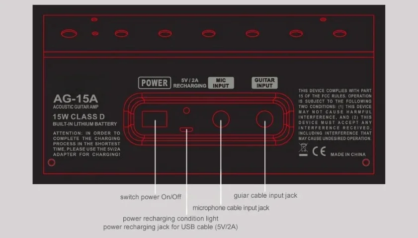 Cheap Price AROMA 15W Portable Acoustic Guitar Amplifier Amp BT Speaker Built-in Rechargeable Battery with Microphone Interface