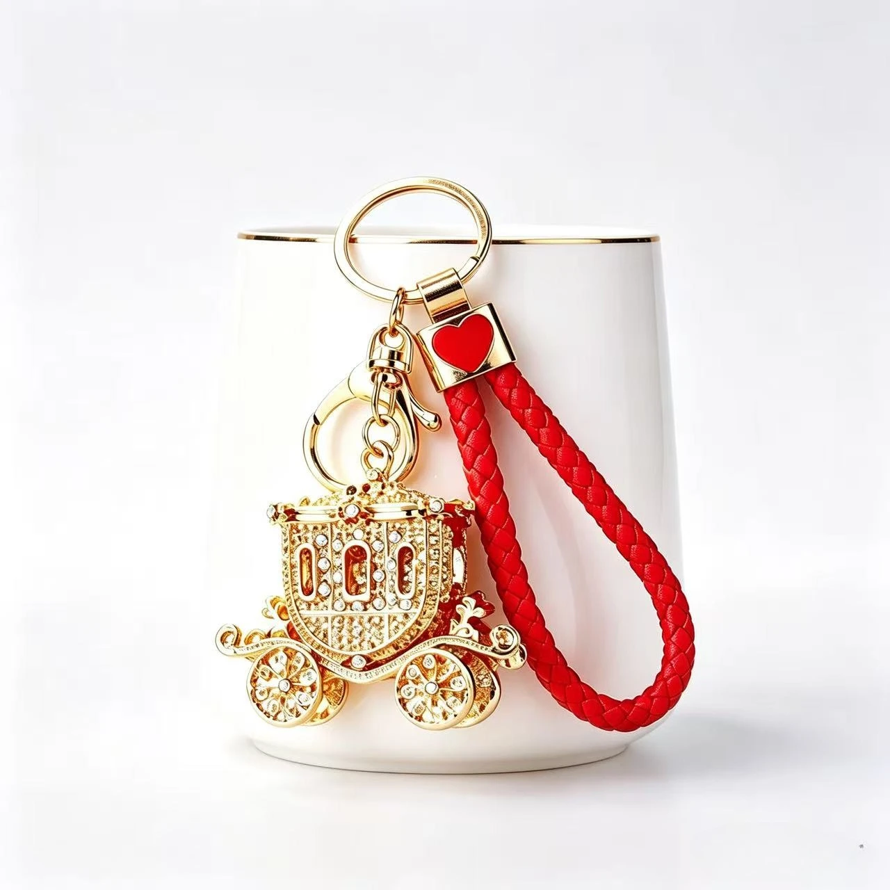 Crystal-studded Pumpkin Car Personalized Key Chain Bag Charm Metal Key Ring