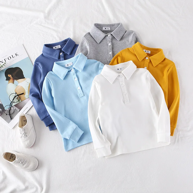 

Children's POLO Shirt New Solid Color Long Sleeved Turn-down Collar T-shirt Versatile Base Shirt For Boys And Girls Top,W250