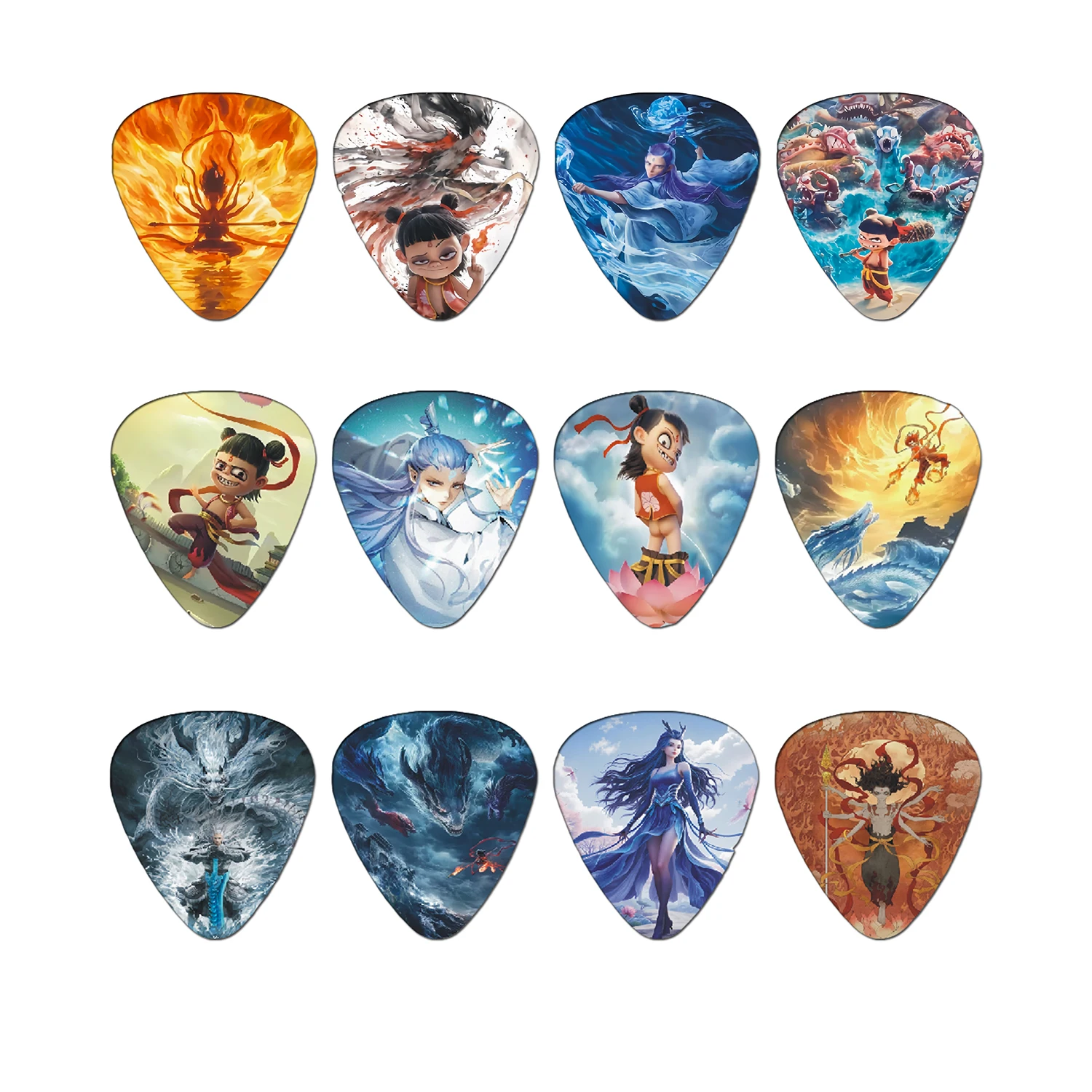 12-Piece / Set Nezha 2 Themed Multicolor Guitar Picks Set - ABS Material for Electric/Acoustic Guitar and Bass Accessories