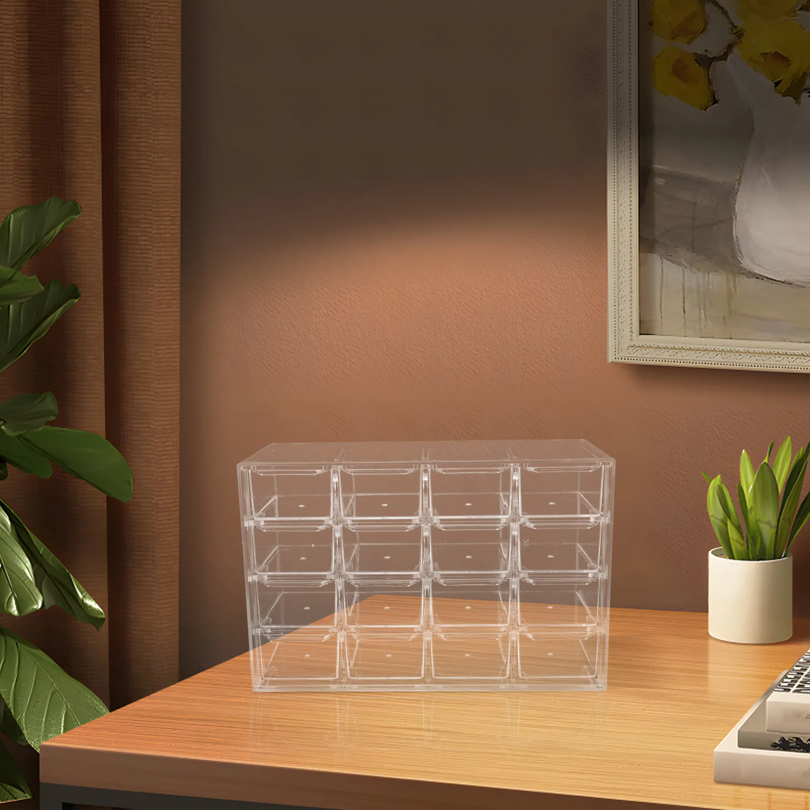 

Plastic Transparent Jewelry Organizer Box 16-Grid Clear Drawer Storage Desktop Accessory Organizer