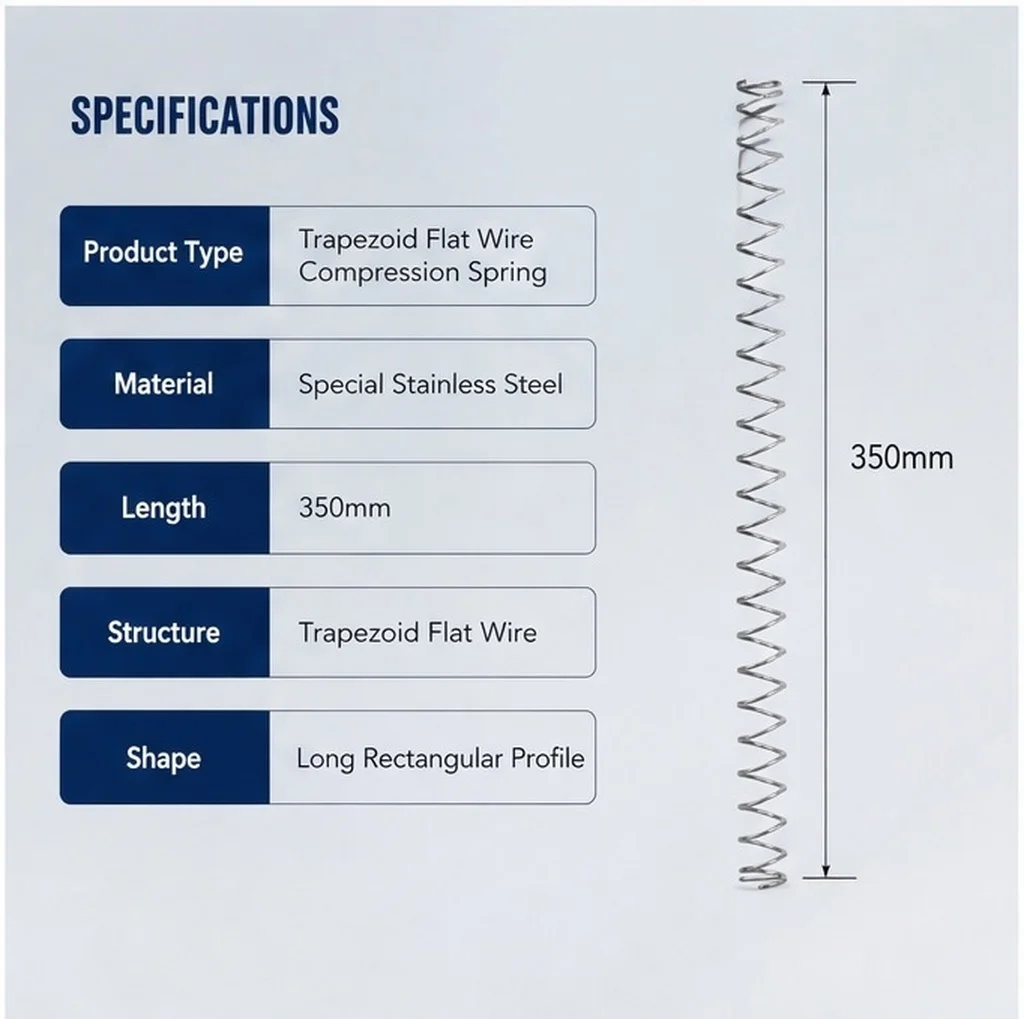 350Mm Rectangular Flat Compression Spring Custom Wire Form Trapezoidal Design Strong Tension Load Management Machinery Space