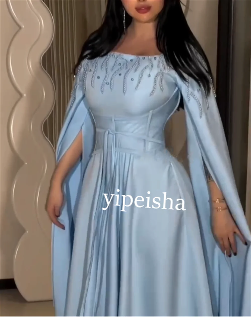 Personalizado jérsei beading plissado cocktail festa em linha reta pescoço quadrado sob medida ocasião vestido midi vestidos