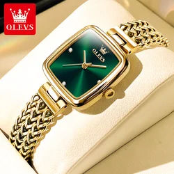 OLEVS-reloj de cuarzo de lujo para mujer, pulsera con esfera cuadrada, correa de Color sólido, acero inoxidable de alta calidad, resistente al agua