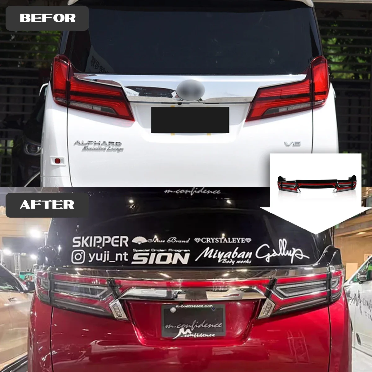 TYPY Car Through Taillamp For Toyota Vellfire Rear Taillight 2019-2021 Upgrade to NEW Vellfire Dynamic Turn DRL Through Taillamp