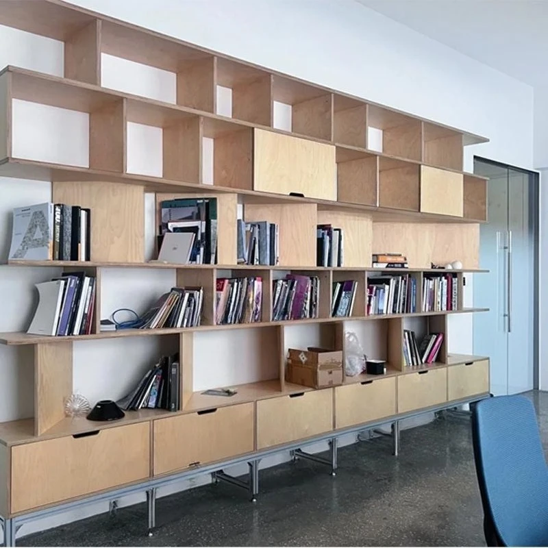 

Simple and modern aluminum profile floor-to-ceiling bookshelf, birch multi-layer board shelf