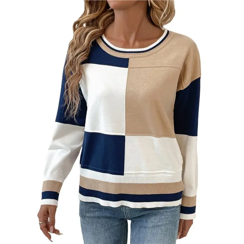 

CYL-Female Casual Long Sleeve Sweaters Loose Crewneck Knit Pullover Sweater Jumper Tops
