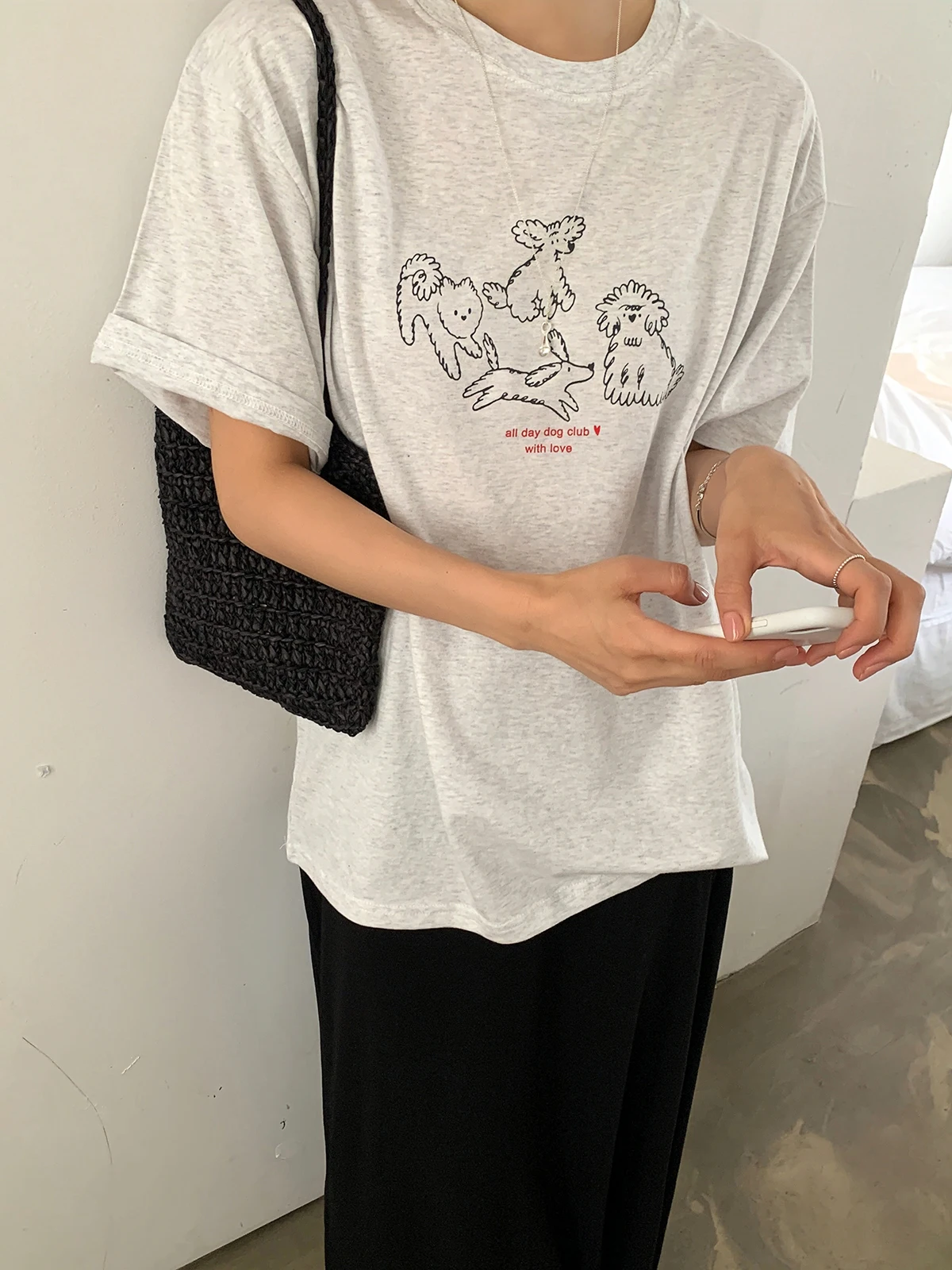 Sakura Cotton Short Sleeve T-Shirt Women's Loose Fit Casual Top Youthful Print round Neck Regular Length Summer Fashion