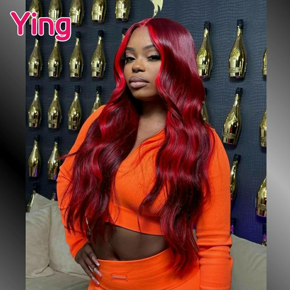 

Ying 99J Red Highlight Colored 13x6 Lace Front Wig Pre Plucked Body Wave Human Hair Wigs 200% Peruvian Remy Hair For Black Women