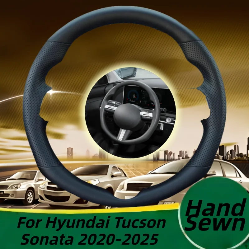 

Hand-Sewn Microfiber Leather Car Steering Wheel Cover For Hyundai Tucson Sonata 2020-2025 Car Interior Accessories