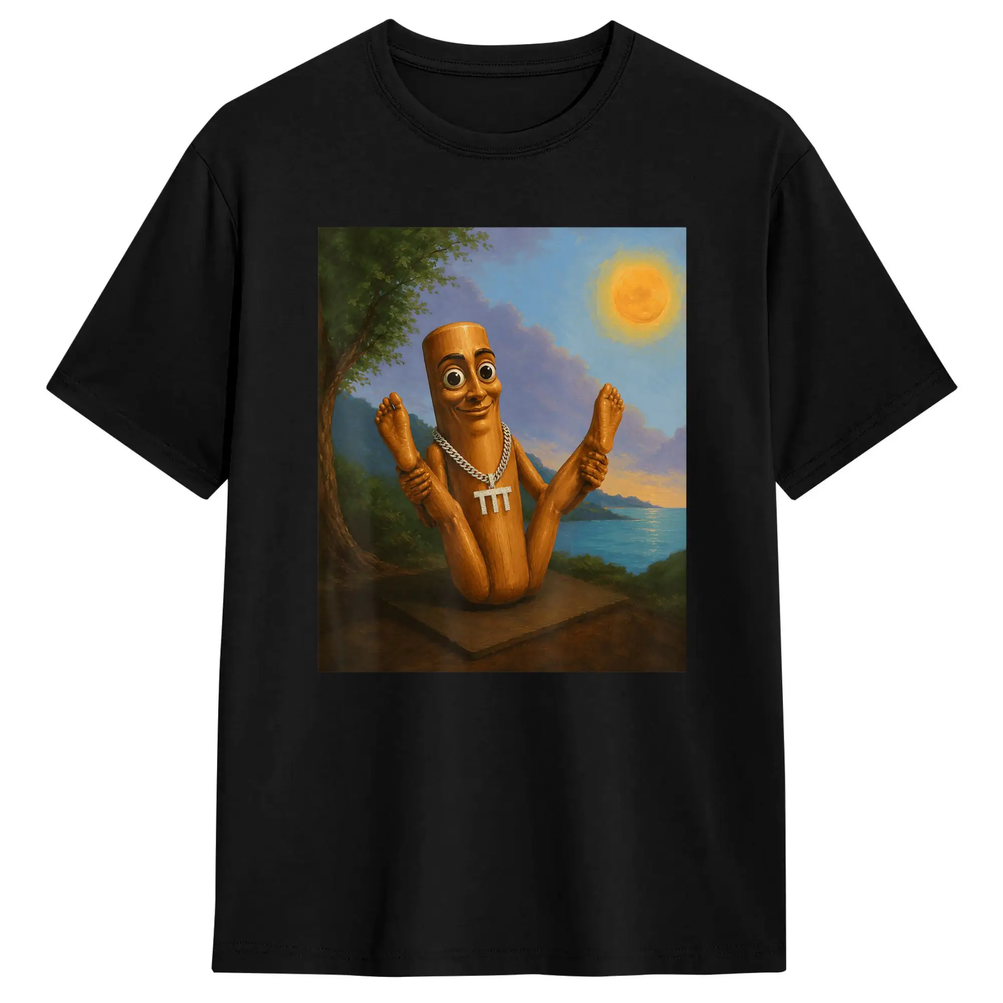 Tung Sahur Doing Hilarious Yoga Pose Funny Brainrot Art Meme T Shirt Men Classic T Shirts Summer O Neck Tees Print Oversize Tops