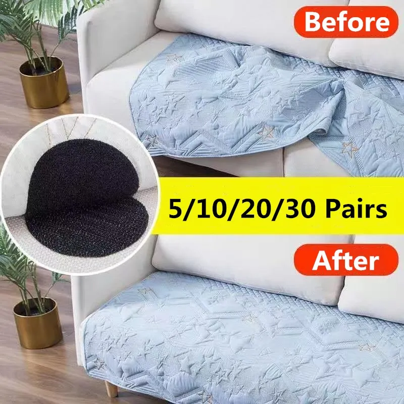 30 Pairs Double Sided Carpet Fixing Sticker Self-Adhesive Fastener Tape Hook And Loop Strips Home Floor Mats Anti Skid Grip Tape