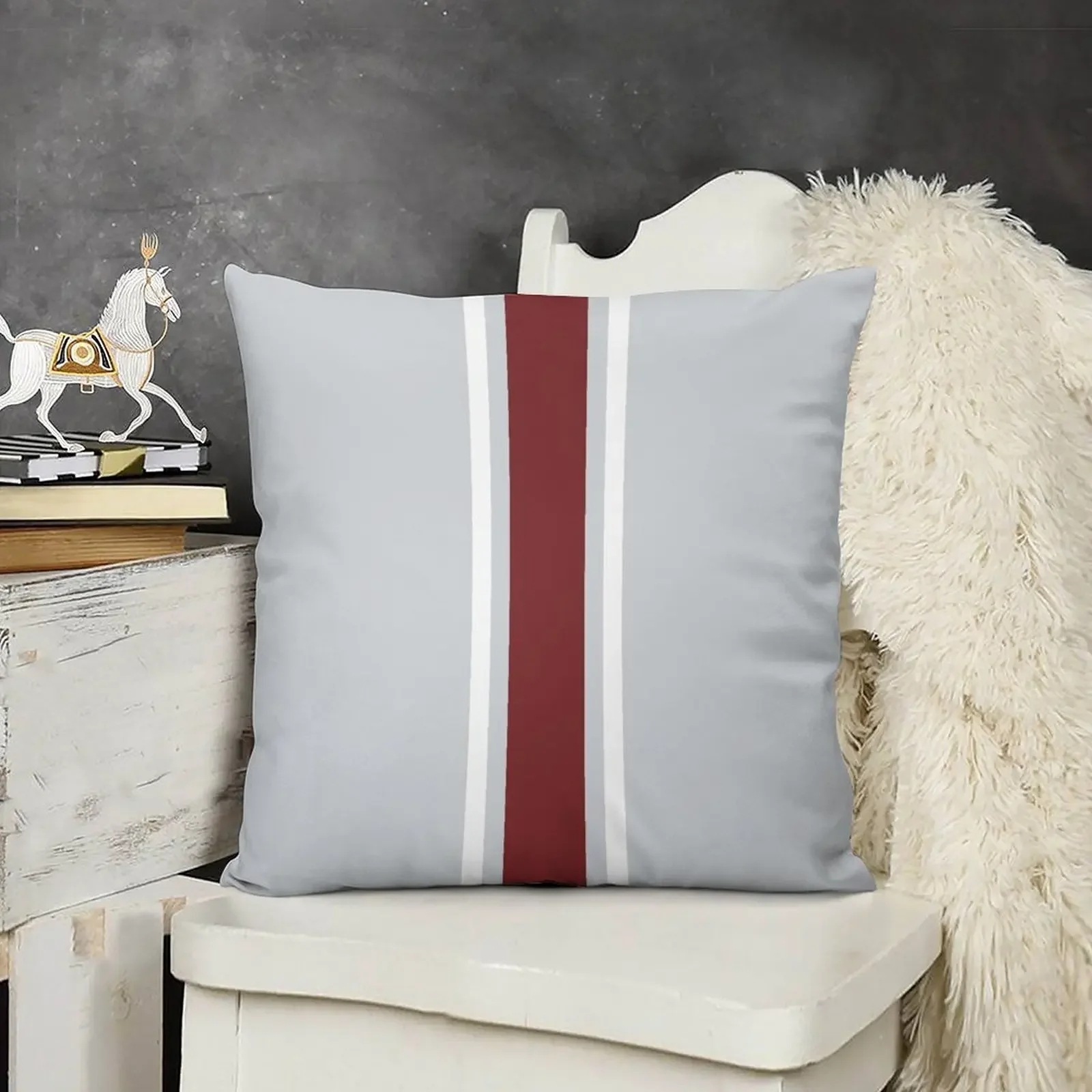 Gray, White, & Maroon Vertical Power Stripe Throw Pillow Cushions Cover Pillows Aesthetic Christmas Pillow Cases pillow