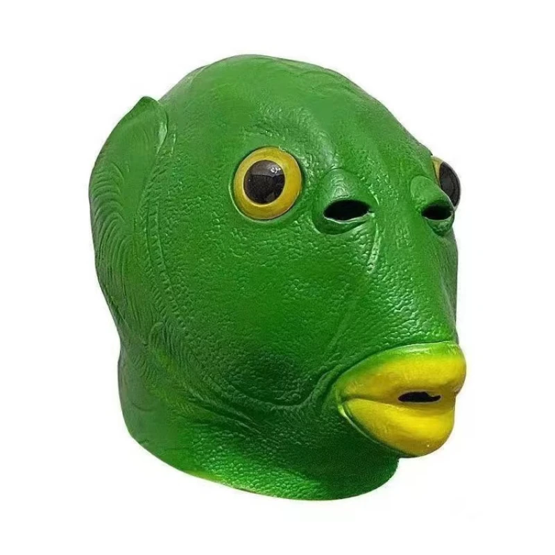 Máscaras de cabeza de pez verde de anime para adultos, disfraz de Halloween de Purim, accesorios de fiesta de Navidad, sombrero de Animal divertido, caliente, 2023