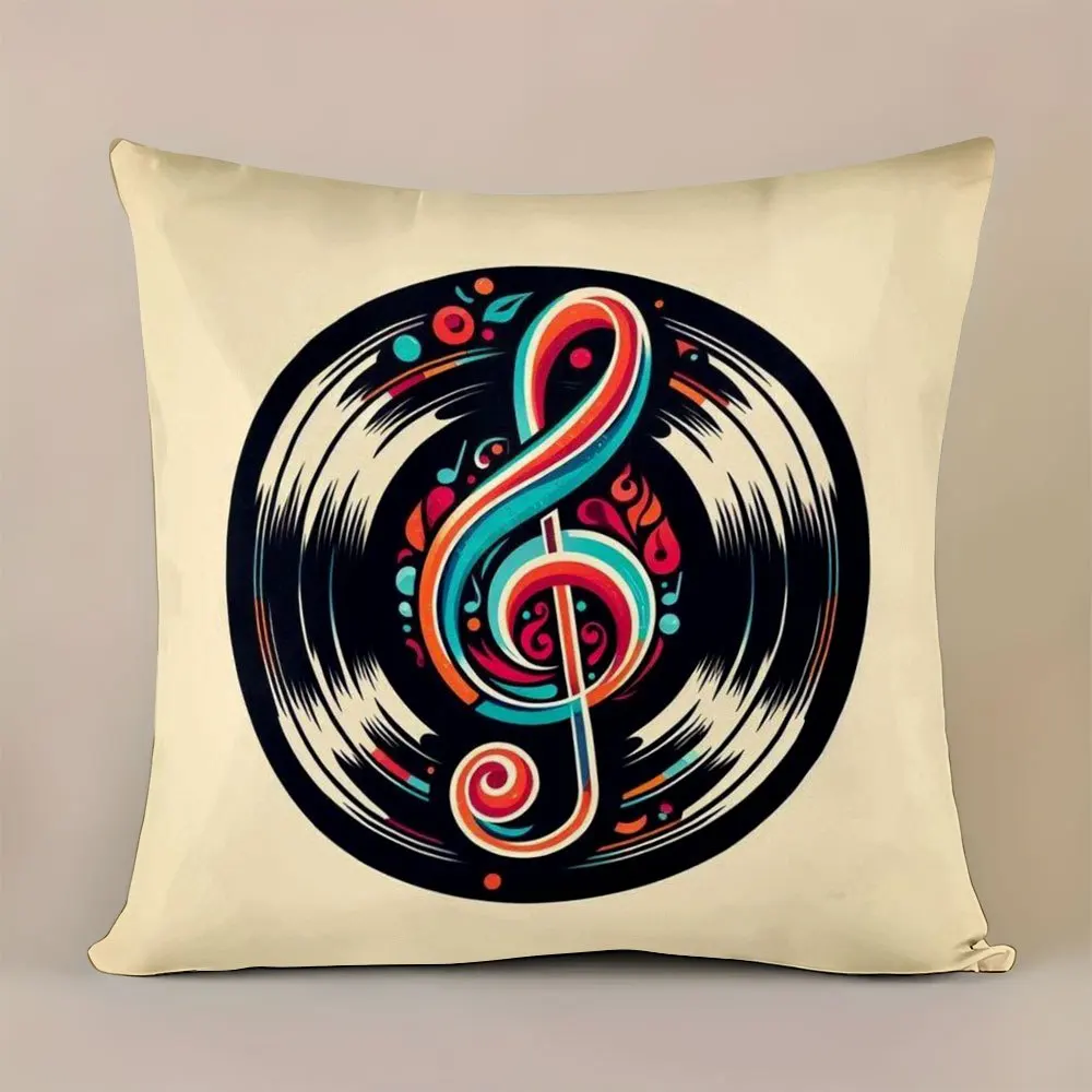 1pcs pillow cover short plush retro music note vinyl record cushion cover for sofa bed dorm car gift music lover 45x45cm18x18in