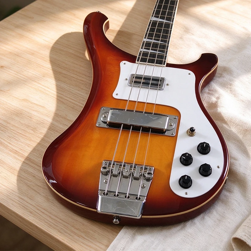 Sunset-colored exotic electric guitar, dual pickups, used as the band's performance bass, shipped from local warehouse, 20 frets 4 strings