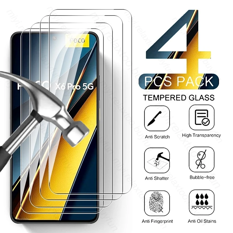 4PCS For Poco PocoX6 X6 Pro X6Pro 5G Case Tempered Glass Full Cover Screen Protector PocoX6 PocoX6pro PocoF6 Poko F X 6 Pro 6Pro