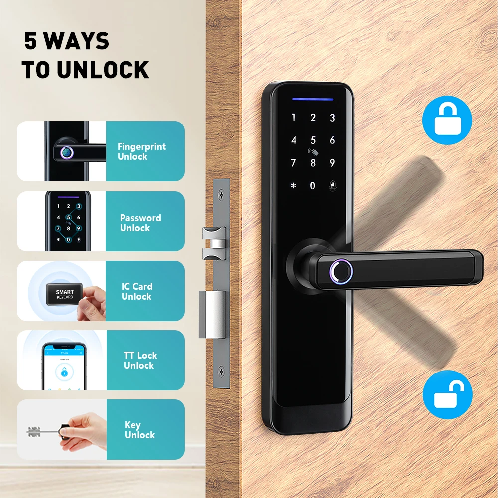 Smart 5-in-1 Keyless Entry Door Lock with Handle For Front Door APP Control