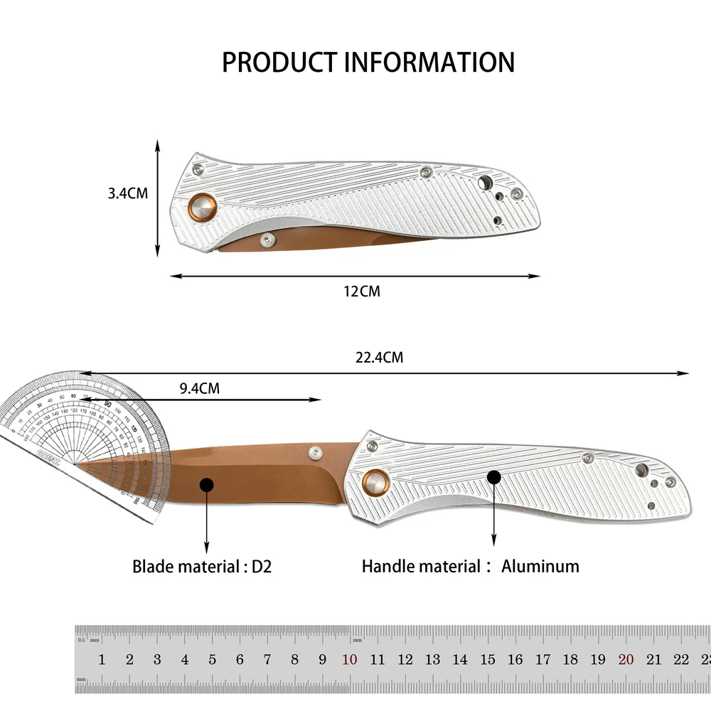 White/Black BM 710FE-24 Pocket Folding Knife D2 Drop Point Blade Aluminum Handle Climbing Hunting Survival EDC Hand Tools