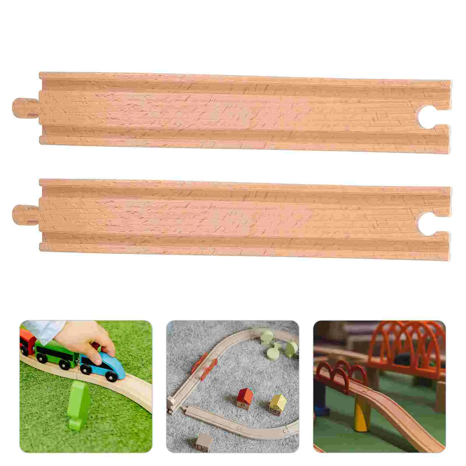 Juego de vías de tren de madera para niños, accesorios de vía de tren de madera, juguetes, vías de tren de madera, ferrocarriles, 2 uds.