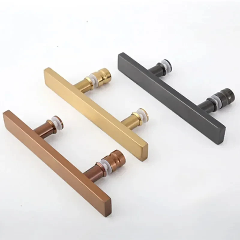 304 aço inoxidável porta de vidro maçaneta, tubo quadrado, chuveiro preto, banheiro pequeno punho