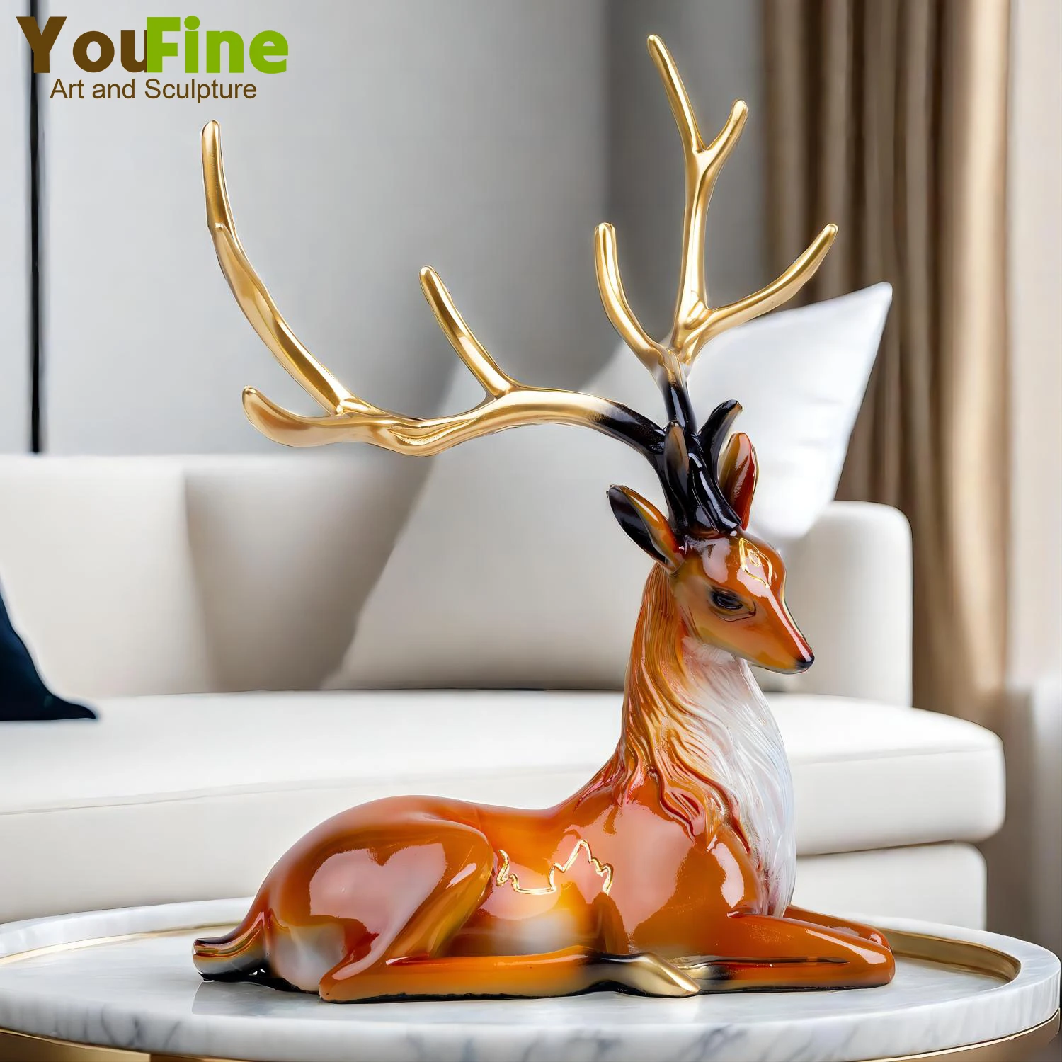 Modern Art Bronze Deer Statue Simple Creative Sika Deer Bronze Sculpture Animal Crafts For Office Home Decoration Ornament Gifts