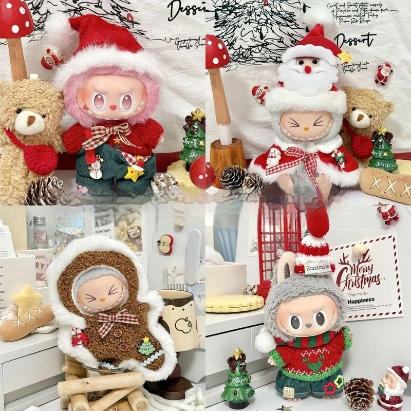 Suitable For 17cm Labubu Doll Clothes Christmas Set V1v2v3 Cotton Doll Clothes Christmas Winter Doll Accessories Holiday Gifts