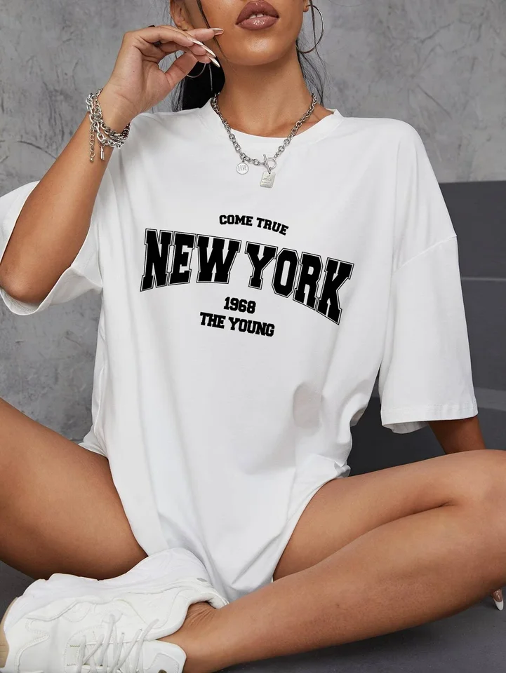 Camiseta para Mujer 1968 The New York Is Young, Oversize, Creativa, Manga Corta, Estilo Urbano, Gráfica 4