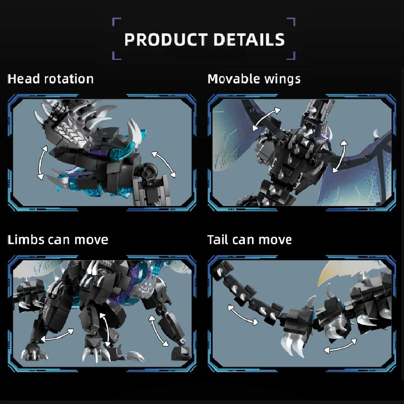 Creative 1087pcs Black Dragon Albatrions Figure Building Blocks MOC Assembly Monster Dragons Hunter Bricks Toys Adult view 4