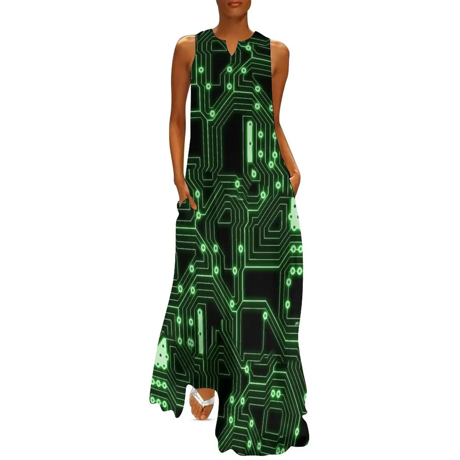 

Futuristic Robotic Computer chip Long Dress cocktail dresses festival outfit women Women's summer suit Dress