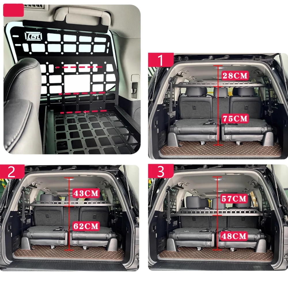 Tylna półka bagażnika Panel Molle Cargo Organizer Racks Pasuje do Toyota Land Cruiser LC200 J200 2008-2021 7-miejscowy — zdjęcie 6