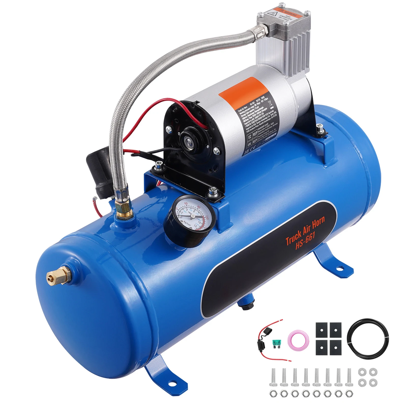 SucceBuy 12V Air Compressor with Tank 3/6L Train Horn Air Compressor 120psi Air Compressor System for Train Horn/Inflating Tire