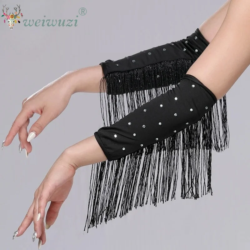 Latin Dance Sexy Fringed Sleeves Gloves Performance Stage Women's Arm Sleeves Competition Accessories Flash Drilling Rhinestone