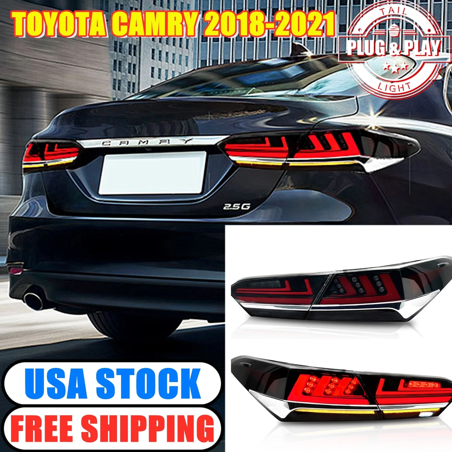 Rear Led Lights for Toyota Camry Taillights 2018 to 2021 SE Assembly Dynamic Sequential Turn Signals DRL Brake Reverse Lamps