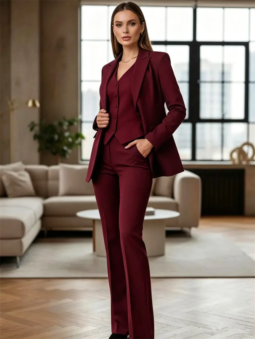 New Women’s Green Pantsuit Elegant 3 Piece Blazer Vest & Trouser Set Business Formal Suit for Office Workwear Special Occasions