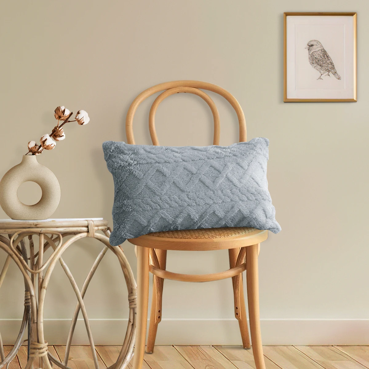 1pc double-sided jacquard plush solid color elastic pillowcase, sofa office lumbar support cover, without pillow core