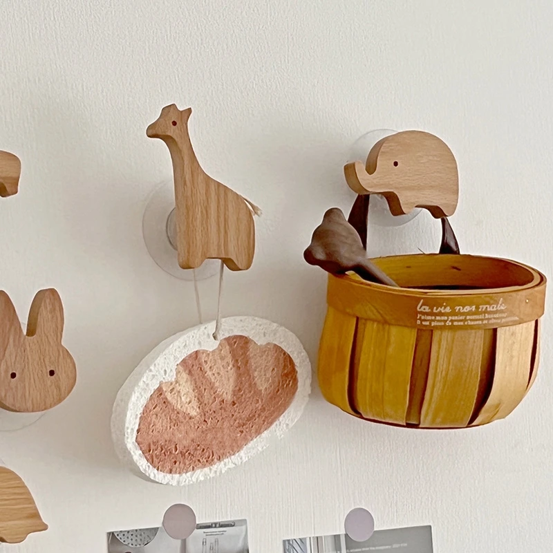 Wooden Drawer Hooks Room Decor Animal Hook Wall Keychain Coat Hook Home Wardrobe Cute Wood Hook Hanger Kitchen Accessories