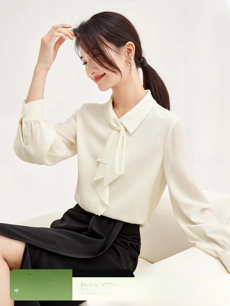 

Ele iny Silk Long Sve Women's irt Spring 2026 New Sle Chiffon Blouse Quali Top Commute Sle Regular Fit Polye...