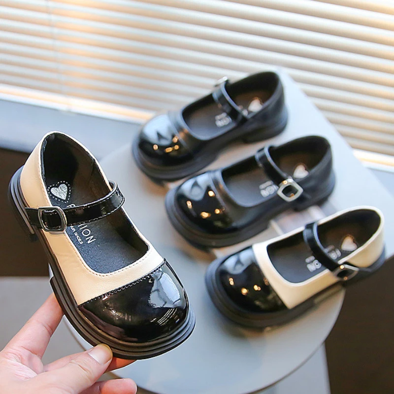 

Kids Girl PU Leather Shoes Autumn New Black British Style Soft Sole Bow Children's Flats Princess Baby Loafer Footwear